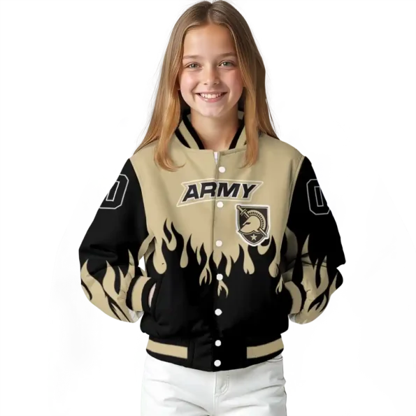 customized army black knights flame border gold black varsity jacket top rated.webp