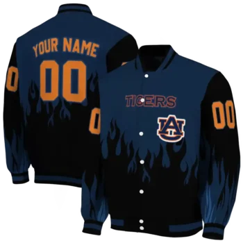 customized auburn tigers flame border navy blue black varsity jacket fashion forward.webp