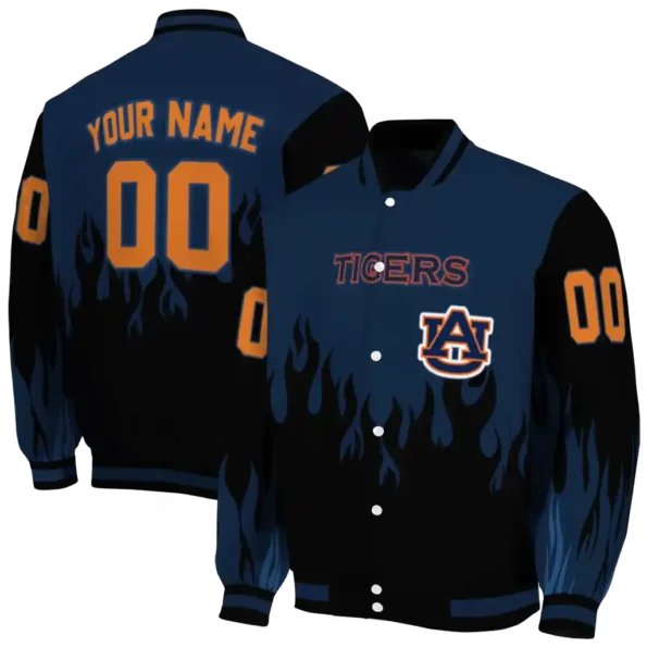 customized auburn tigers flame border navy blue black varsity jacket fashion forward.webp