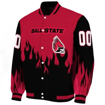 customized ball state cardinals flame border red black varsity jacket best selling.webp