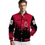customized ball state cardinals flame border red black varsity jacket best selling.webp