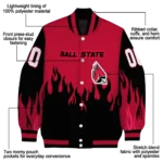 customized ball state cardinals flame border red black varsity jacket best selling.webp
