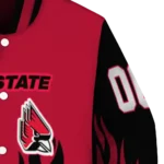 customized ball state cardinals flame border red black varsity jacket best selling.webp