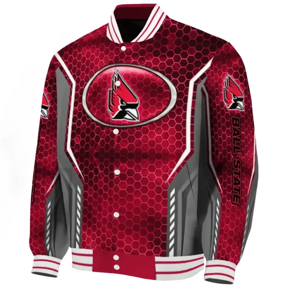 customized ball state cardinals power plate red varsity jacket best selling