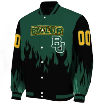 customized baylor bears flame border green black varsity jacket best selling.webp