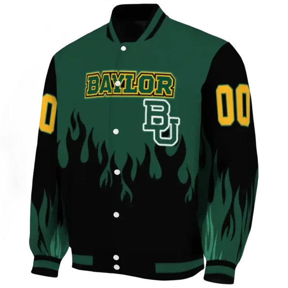 customized baylor bears flame border green black varsity jacket best selling.webp