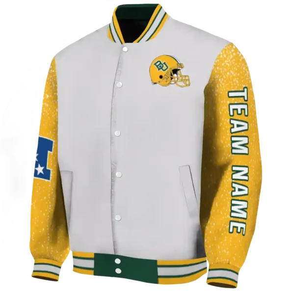 customized baylor bears speckled arms green gray varsity jacket best selling