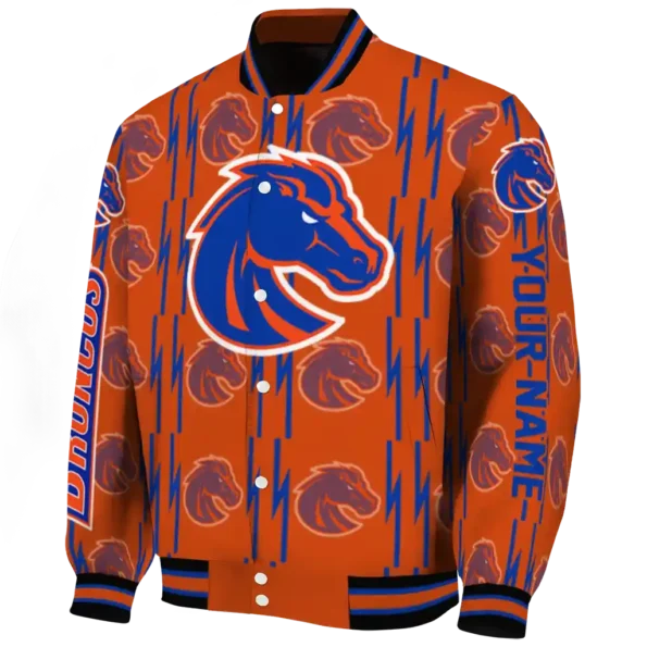 customized boise state broncos bolt stripe orange varsity jacket best selling
