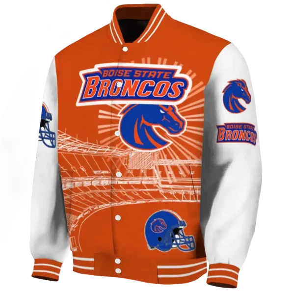 customized boise state broncos ferris arena orange white varsity jacket best selling