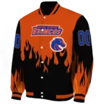 customized boise state broncos flame border orange black varsity jacket best selling.webp