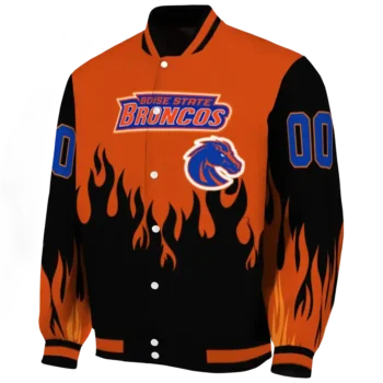 customized boise state broncos flame border orange black varsity jacket best selling.webp