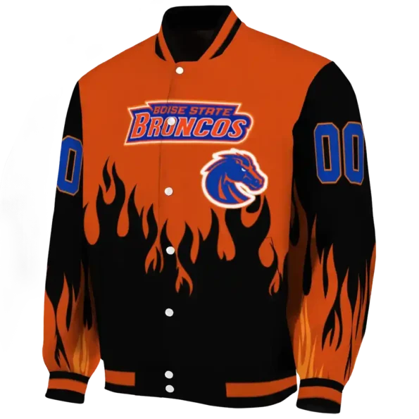 customized boise state broncos flame border orange black varsity jacket best selling.webp