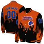 customized boise state broncos flame border orange black varsity jacket best selling.webp