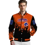 customized boise state broncos flame border orange black varsity jacket best selling.webp