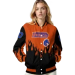 customized boise state broncos flame border orange black varsity jacket best selling.webp