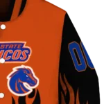 customized boise state broncos flame border orange black varsity jacket best selling.webp