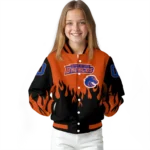 customized boise state broncos flame border orange black varsity jacket best selling.webp