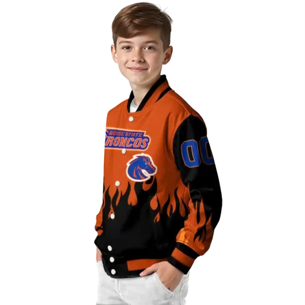 customized boise state broncos flame border orange black varsity jacket trendy.webp