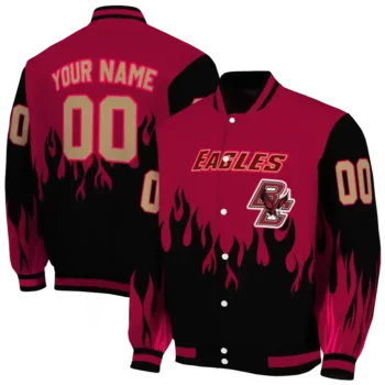 customized boston college eagles flame border maroon black varsity jacket fashion forward.webp