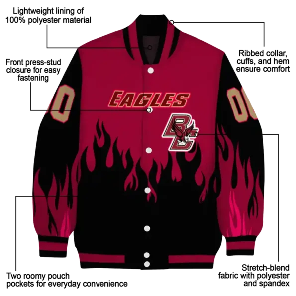 customized boston college eagles flame border maroon black varsity jacket new arrival.webp