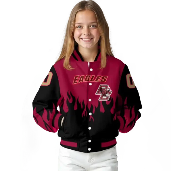 customized boston college eagles flame border maroon black varsity jacket top rated.webp
