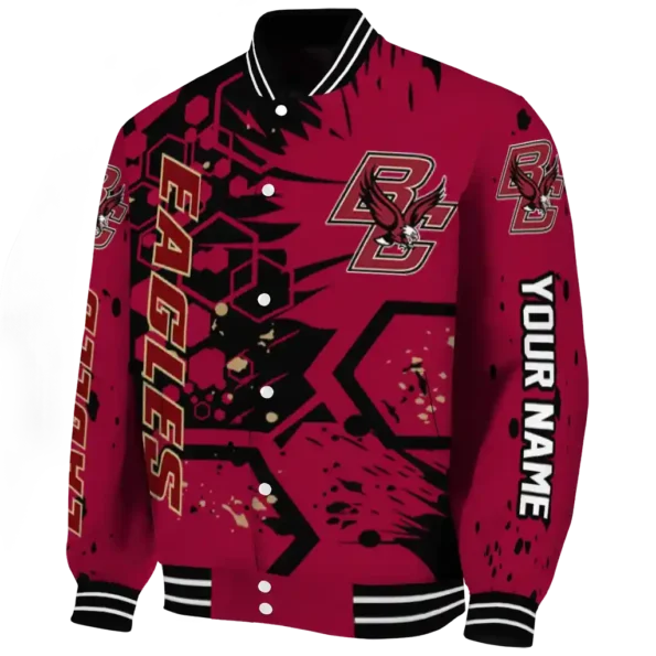 customized boston college eagles hexagon cluster maroon black varsity jacket best selling