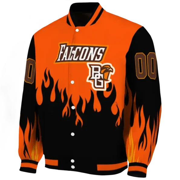 customized bowling green falcons flame border orange black varsity jacket best selling.webp