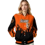 customized bowling green falcons flame border orange black varsity jacket best selling.webp