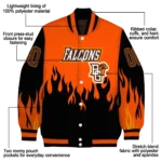customized bowling green falcons flame border orange black varsity jacket best selling.webp
