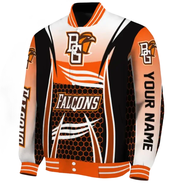 customized bowling green falcons mesh effect orange black varsity jacket best selling