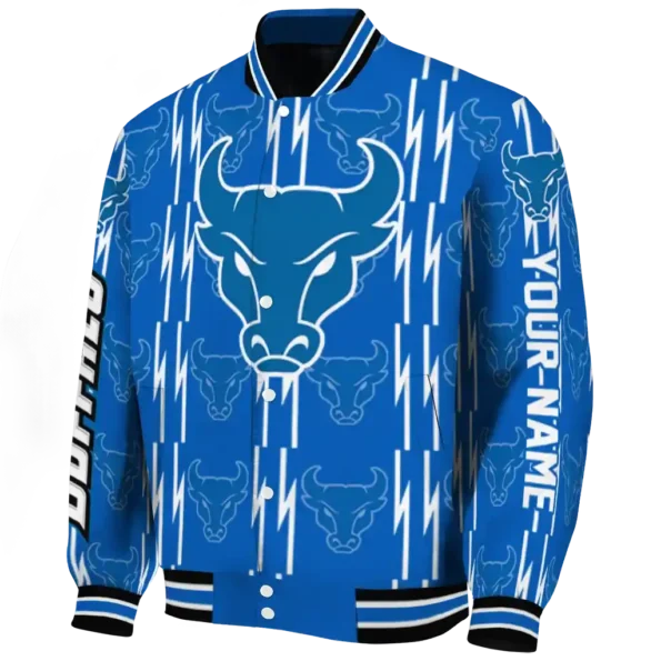customized buffalo bulls bolt stripe royal blue varsity jacket best selling