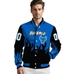 customized buffalo bulls flame border royal blue black varsity jacket best selling.webp