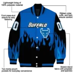 customized buffalo bulls flame border royal blue black varsity jacket best selling.webp