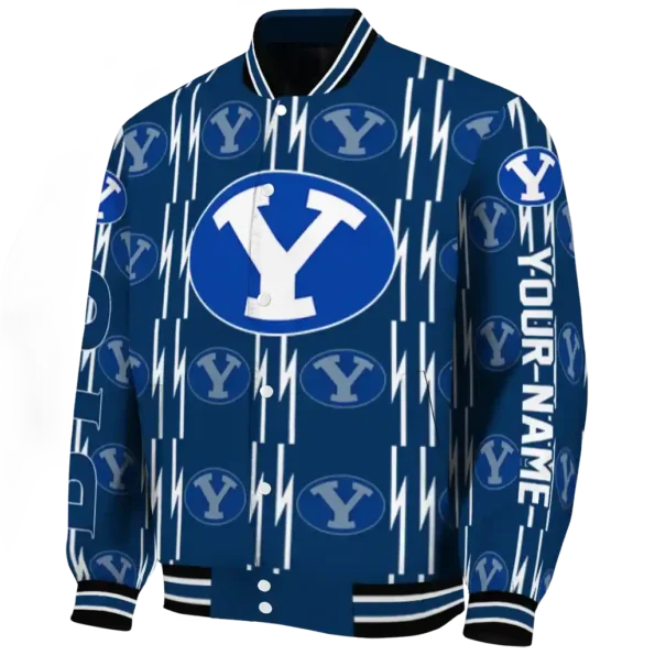 customized byu cougars bolt stripe blue varsity jacket best selling