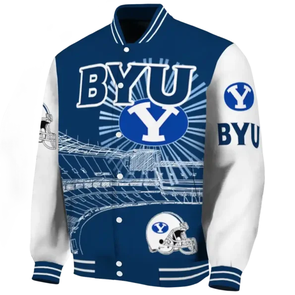customized byu cougars ferris arena blue white varsity jacket best selling