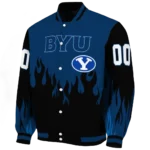 customized byu cougars flame border blue black varsity jacket best selling.webp
