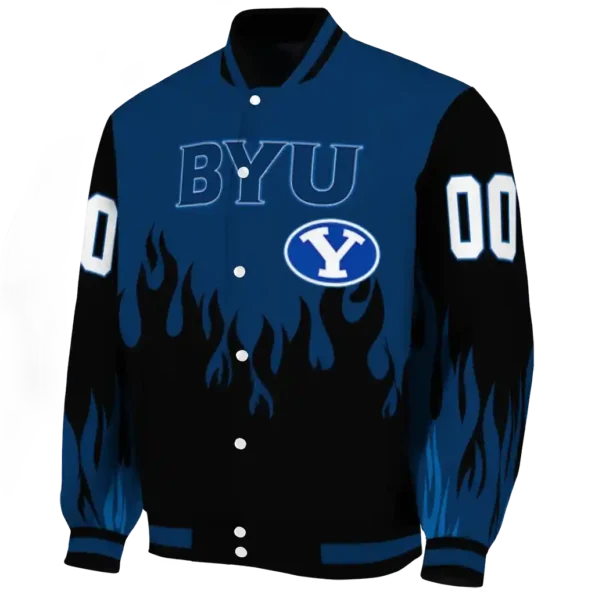 customized byu cougars flame border blue black varsity jacket best selling.webp