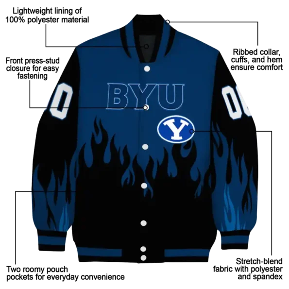 customized byu cougars flame border blue black varsity jacket new arrival.webp