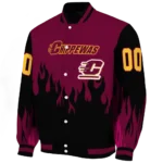 customized central michigan chippewas flame border maroon black varsity jacket best selling.webp