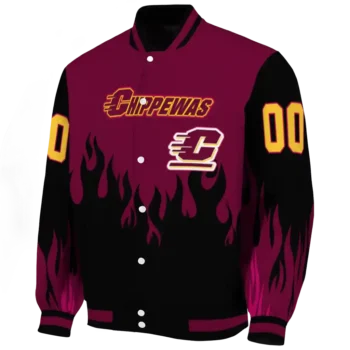 customized central michigan chippewas flame border maroon black varsity jacket best selling.webp