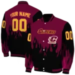 customized central michigan chippewas flame border maroon black varsity jacket best selling.webp