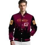 customized central michigan chippewas flame border maroon black varsity jacket best selling.webp