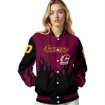 customized central michigan chippewas flame border maroon black varsity jacket best selling.webp