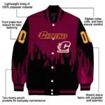 customized central michigan chippewas flame border maroon black varsity jacket best selling.webp