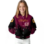 customized central michigan chippewas flame border maroon black varsity jacket best selling.webp