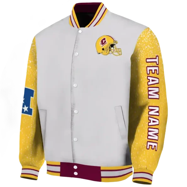 customized central michigan chippewas speckled arms maroon gray varsity jacket best selling