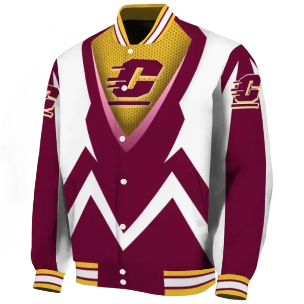 customized central michigan chippewas v stripes maroon white varsity jacket best selling