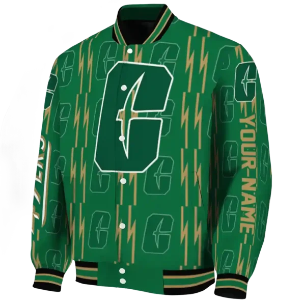 customized charlotte 49ers bolt stripe green varsity jacket best selling
