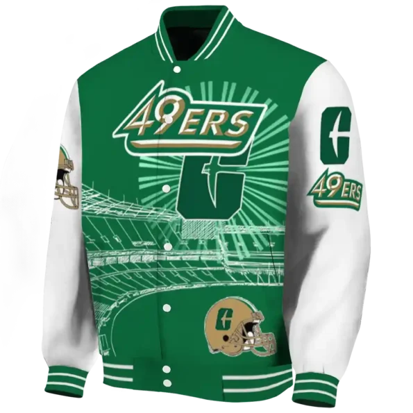 customized charlotte 49ers ferris arena green white varsity jacket best selling