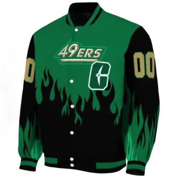 customized charlotte 49ers flame border green black varsity jacket best selling.webp